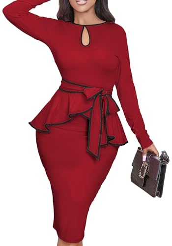 Image of Women's Bodycon Vintage Dresses Elegant Peplum Dresses for Women Business Work Office