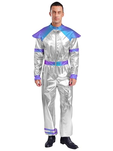 TiaoBug Disfraz Plateada De Astronauta Adulto Hombre Mono Metálico De Alienígena Traje Espacial Para Carnaval Y Halloween Plateado XL