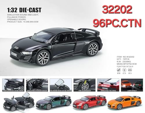 Image of WORSHIPER 1:32 Audii R8 Sport Diecast Metal Pull Back Car with 6 Openable Doors with Sound and Light Toy Decoration car Best Gift Toys for Kids