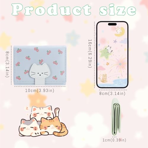 Small Ladies Wallet, Creative Cat Snap Cute Wallets for Women PU Leather Credit Card Holder Slim Trifold Wallet with ID Window for Ladies (Green)2