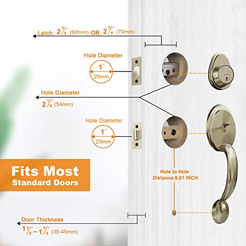 Natsukage Front Door Handle Set Antique Brass Entry Door Lock Set Entrance Handle Set With Lock, With Single Cylinder Deadbolt And Door Knob, Reversible For Right & Left Handed Doors #TOP4