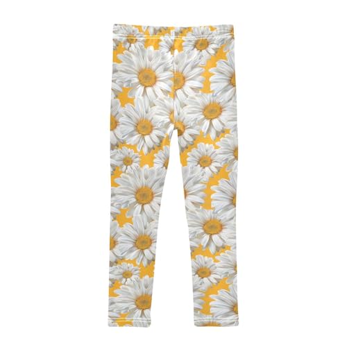 Girls Leggings White Daisy Flowers Soft Toddler Leggings for Girls Kids Pants Size 4T-10T2