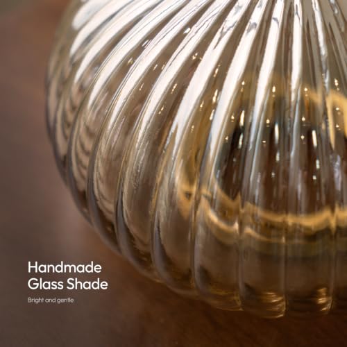 Image of Mid Century Pendant Light Walnut Brass Ribbed Glass (Floret)