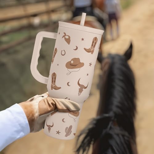 Image of SANDJEST Cowgirl Tumbler 40oz for Women Girls - Stainless Steel Travel Coffee Mug Cup with Handle and Straw, Gift for Birthday Christmas