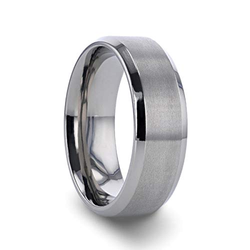 Thorsten Shire | Titanium Rings for Men | Lightweight Titanium | Comfort Fit | Titanium Brushed Center Flat Wedding Ring with Polished Beveled Edges - 8 mm