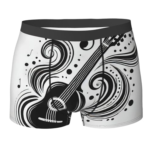 Men's Boxer Briefs, Elastic Dancing Guitar Notes Print Boxer Shorts, Soft Breathable Underwear for Everyday Wear,