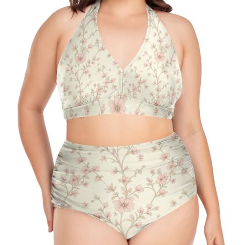 Maillot de bain deux pièces grande taille FRODOTGV Curvy L à 4XL avec imprimé de vignes florales