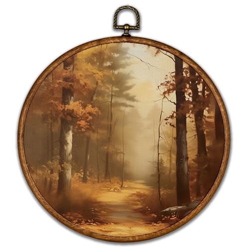 BCUANGD Vintage Fall Round Wall Art Decor - Retro Autumn