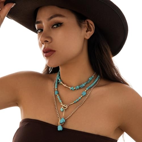 Western Necklaces for Women Country Concert Outfits Boho Turquoise Necklace Cowgirl Cowboy Layered Necklace Bohemian Vintage Country Accessorie2