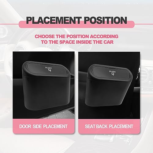 Image of Car Trash Can with Lid Leakproof Mini Vehicle Trash Bin and One Roll Plastic Trash Bag Automotive Garbage Container Bin for Vehicle Home Office (Black)