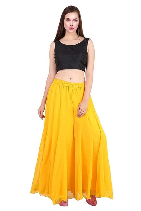 Image of Kvish Regular Loose Fit Solid Colour Georgette Flared Sharara Palazzo for Women