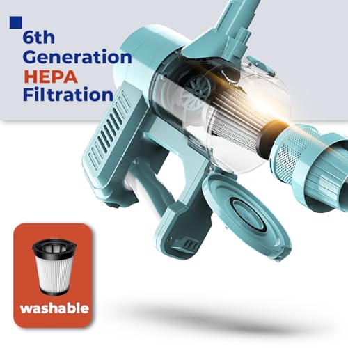 Roomie Tec Corded Stick Vacuum with HEPA Filter - 450W Powerful Suction, Bagless, Portable Handheld for Carpet & Stairs, Large Dust Capacity, 20ft Cable & Wall Mount Storage