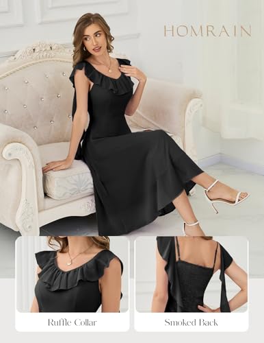 Image of HomRain Chiffon Casual Beach Dresses for Women 2025 Summer Sleeveless, Cocktail Ruffle Wedding Guest Midi Dress for Church