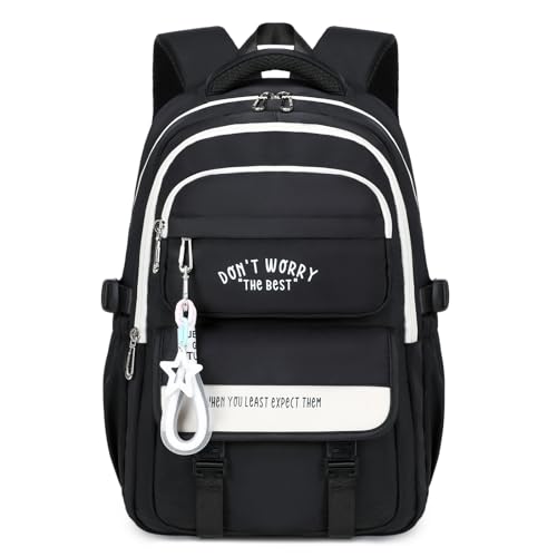 Tanou Mochila escolar para raparigas adolescentes, Mochilas grandes para instituto de nylon, Impermeável mochila colégio adolescente rapariga bolsa tipo casual na moda, Preto, Casual
