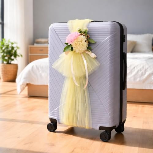 Image of SATYAM KRAFT 4 Pcs Adjustable Suitcase Net Band Reusable Ready-to-Use with Artificial Flower Bunch Trolley Bag Decoration, Suitcase & Wedding Decor, Gifting, Crafting, Wrapping, DIY Craft (Pack of 4) (Yellow)
