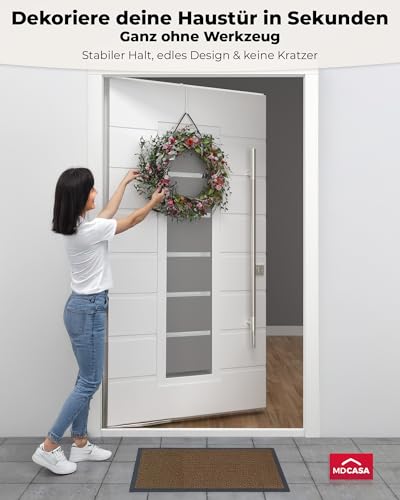 MDCASA Türhaken, weiß I Türkranzhalter Außentür I Beidseitig verwendbarer Türhaken zum Einhängen I verstellbarer Haken zum Einhängen