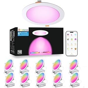 Smart Recessed Lighting 6 inch RGBCW Color Changing 16W Recessed Ceiling Light with Junction Box, APP & Voice Control, 1350LM LED Recessed Lights Dimmable by Bluetooth Control -10Pack