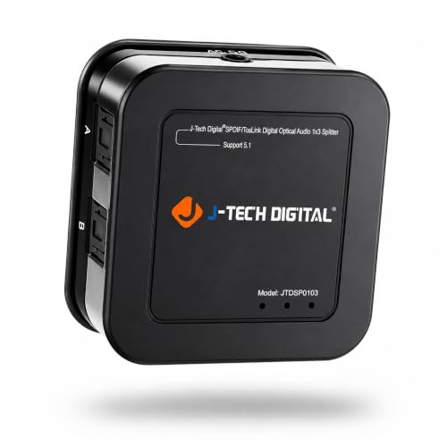 J-Tech Digital Optical Splitter 1 in 3 Out for TV Toslink Splitter 1x3 SPDIF Audio Splitter 1:1 Transmission Support LPCM2.0 DTS Dolby Digital