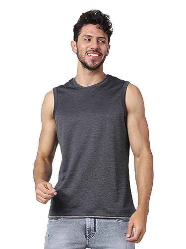 Image of Men's Lycra Blend Sleeveless Fitness Tanks Top for Quick Dry in Muscle Workout, Causal Running, Exercise Training, Swimming Vest