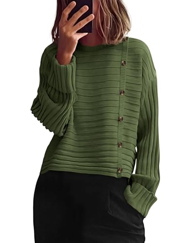 Image of PRETTYGARDEN Womens Sweaters Fall 2026 Casual Long Sleeve Crewneck Button Loose Winter Knit Pullover Sweater Tops