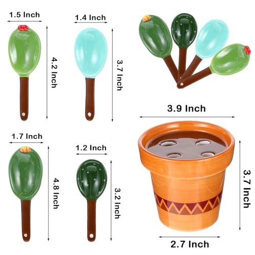 5 Pcs Ceramic Measuring Spoons Set, Cactus Shape Baking Measuring Spoons and Cup Decorative Cactus Figurine Measuring Spoons Set for Baking, Milk, Sugar, Salt, 1/4 tsp, 1/2 tsp, 1 tsp, 1 Tbsp