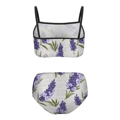Vintage Lavender Floral Flowers Girls Swimsuits Two Piece Bikini Sets Beach Sport Swimwear Bathing Suit2