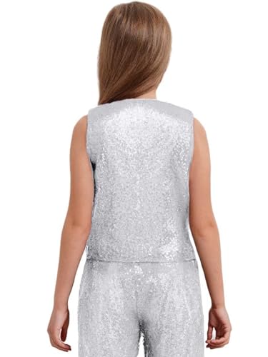 Kids Girls Shiny Sequins Vest Sleeveless Jazz Hip-hop Dance Jacket Waistcoat Stage Performance Top Gilets4
