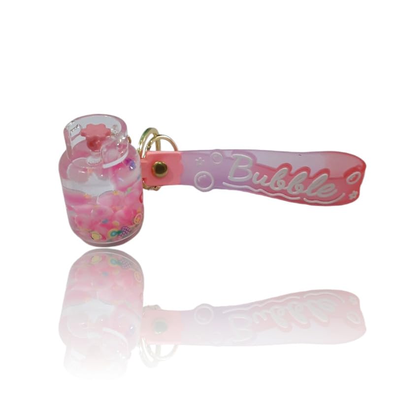 VASUSS Fancy Stylish Gas Cylinder Design Glass Water Keychain Filled With Liquid and Floating Decorative Balls. Strap Attached. Keyring For Girls And Women for birthday valentine friendship day
