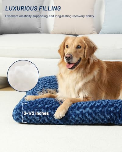 Image of KSIIA Washable Dog Bed Medium Size Dog Crate Bed Plush Pet Mat 35 inchx23 inch Blue | Deluxe Plush Comfy Kennel Pad, Anti-Slip Bottom,Deep Sleeping Mat for Medium Dogs,Machine Washable for Easy Cleaning