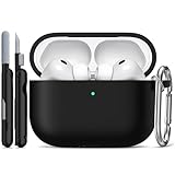 R-fun AirPods Pro 3ケース (2025) ソフトシリコン保護ケースカバー Apple AirPods Pro 第3世代 (USB-Cケーブル付き) 対応 女性 男性 クリーニングキットとキーチェーン付き,ブラック