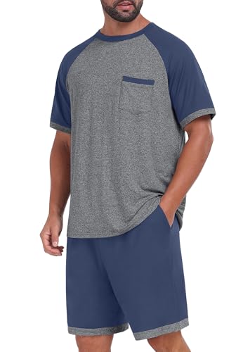 Image of Mens Pajamas Set Lightweight Summer Pjs Sleepwear Soft Comfy Short Sleeve Loungewear With Pocket (S-4X)