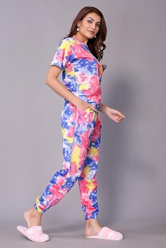 Image of VJ Fashion Women's Cotton Lycra Tie-Dye Payjama Set|Co-ord set|Night Suit Set |Night Dress |Lounge Wear|Full Pair Set for Women Night Dress