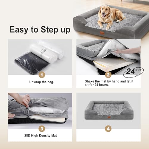 Gimars 9,5 cm Dickes XL Orthopädisches Hundebett für Sehr Grosse Hunde, Stützendes Hundesofa mit 28D Eierkarton-Schaum, Abnehmbarer Waschbar Plüschbezug, wasserdichte Innenhülle, Quadrat