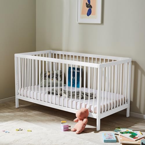 Kids Collective Babybett Kinderbett Gitterbett 70x140 höhenverstellbar & herausnehmbare Sprossen | Buchenholz Weiss sehr stabil Made in Europe | von Geburt bis 6. Lebensjahr