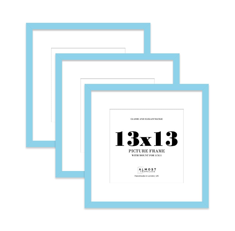 13x13 Light Blue Picture Frame with Mount for 11x11 Photos, Prints - Modern Square Wall Frame, Set of 3