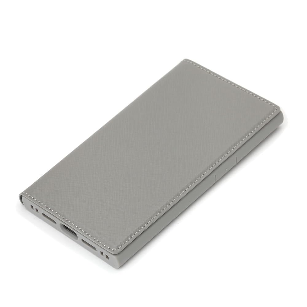 iPhone15 ガラスフリップケース スクエアデザイン [グレー]