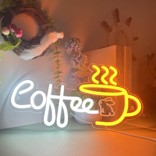 Image of Coffee Neon Sign, Bunny Rabbit Design for Home, Office, Bedroom, Living Room, Kitchen, Bar, Cafe, 16.05x9.02inches
