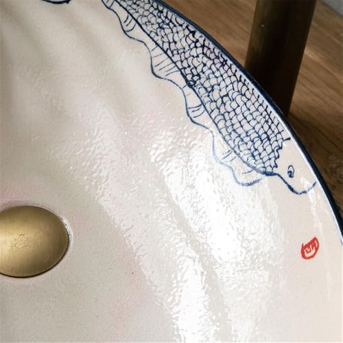 Lavabo de baño sin salpicaduras pintado a mano con desagüe completo y grifo 4