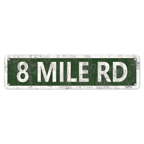 Detroit 8 Mile Road Wall Sign Street Signs Vintage Metal Tin Sign Farmhouse Home Decor Retro Road Signs Country Wall Art Man Cave Garage Decorative Signage 4x16 Inches