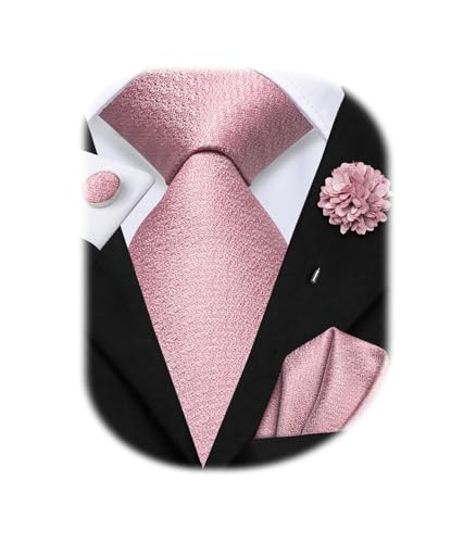 Image of Hi-Tie Men Silk Ties Set with Flower Lapel Pin Necktie Pocket Square Cufflinks for Tuxedo Wedding Business