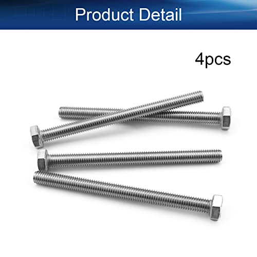 Image of Bettomshin 4Pcs M8 x 100mm Hex Bolts, 304 Stainless Steel 1.25mm Thread Pitch Fully Threaded Metric Hex Head Screw Bolts, Hexagon Screw Bolt, Hex Tap Bolts, Silver, A2-70 (Overall Size 105.3x13x13mm)