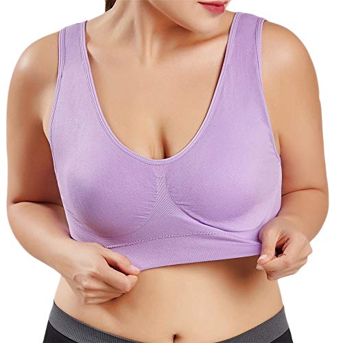 Aniywn Women Plus Size Bra Cup Tops Ladies Casual Solid Color Soft Workout Sports Full Bras Top(Purple,6XL)