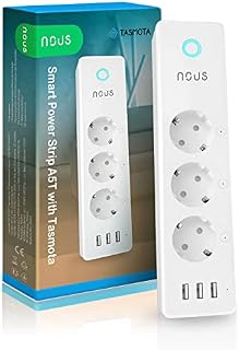 Tasmota listwa zasilająca z koncentratorem USB  NOUS A5T  ESP8266 WLAN montaż na ścianie z wieloma gniazdami 15 A smart WiFi z licznikiem prądu, programatorem czasowym. ioBroker Home Assistant Alexa