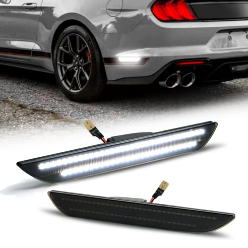 DouMmantn LED Side Marker Lights Compatible with Mustang 2015 2016 2017 2018 2019 2020 2021 2022 2023, White Bumper Marker Lamp for Mustang GT, Rear Fender Light, Parking Lamps, Smoked Len, 2PCS by DouMmantn - Used condition - US$15.66