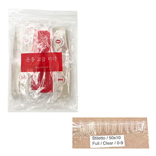 BNP 500pcs Full Cover Almond Stiletto Nail Tips Short Full Cover Fake Nails Press on Nails for Nail Salon and DIY Nail Art Clear Color