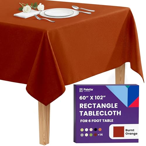 Image of Gee Di Moda Rectangle Tablecloth - 60 x 102 Inch Burnt Orange Table Cloth for 6 Foot Rectangle Tables - Heavy Duty Washable Fabric - for Holiday Party, Dinner, Weddings, Baby Shower & Events