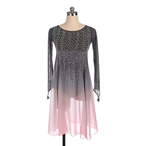 Vestido de patinação artística, strass brilhante gradiente cinza rosa Competição de patinação artíst
