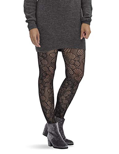 HUE Women's Fashion Tights, Black-Daisy Lace Net, Small-Medium