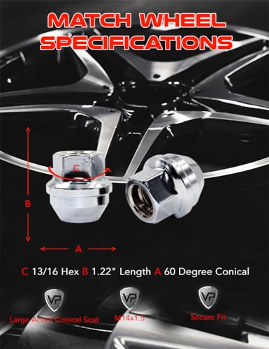 Image of Set of 24 Veritek 14x1.5 mm 13 /16 Hex 1.20 Inch Chrome OEM Factory Style Large Acorn Seat Open End Wheel Cover Retaining Lug Nuts for Ford F-150 Expedition Lincoln Navigator Factory Wheels