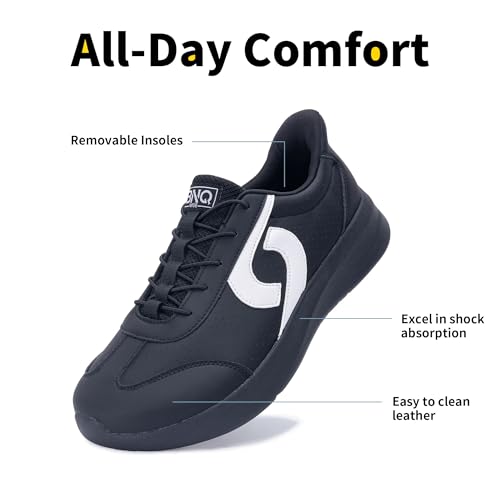 Image of Men's Wide Walking Shoes Tennis Minimalist Sneakers Zero Drop Slip On Comfortable Shoes for Plantar Fasciitis Orthotic Work Standing All Day Blackwhite US 9